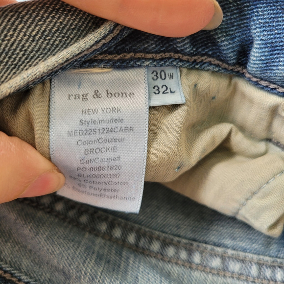 Rag & Bone Jeans Mens 30x32 Blue Denim Straight Fit 1 Skinny Button Fly 5 Pocket - Picture 12 of 13
